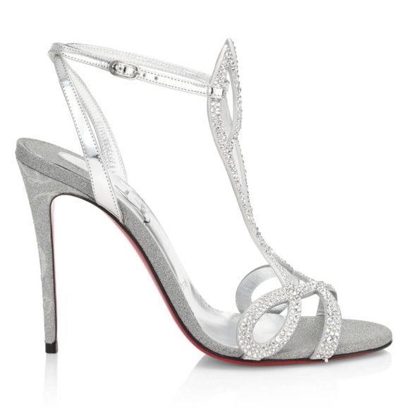 Christian Louboutin DOUBLE L STRASS 100 Crystal Glitter Sandals Heel Shoes - Picture 2 of 16